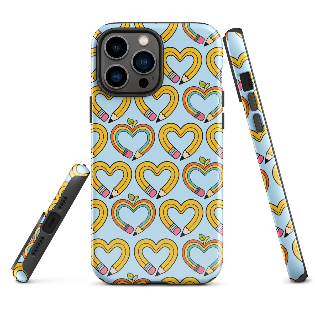Phone Case with playful pencil-heart pattern featuring growth and imagination theme on iPhone cover.