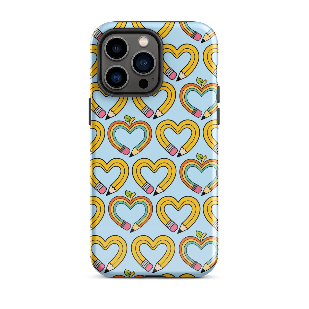 Phone Case with playful pencil‑heart pattern, featuring whimsical pencil-shaped hearts with green leaves for a back-to-school charm.