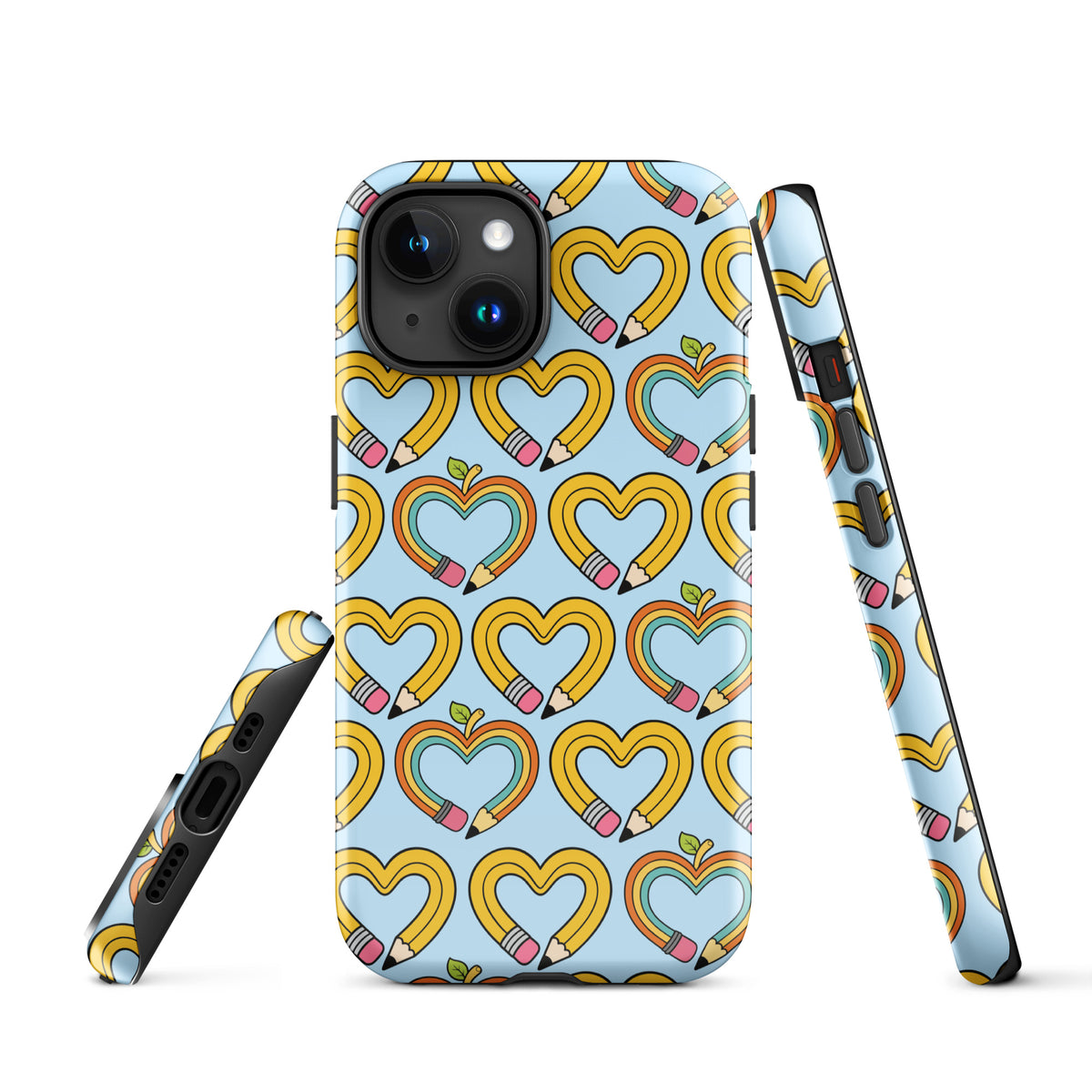 Phone Case with pencil‑heart pattern for iPhone, playful back-to-school design.