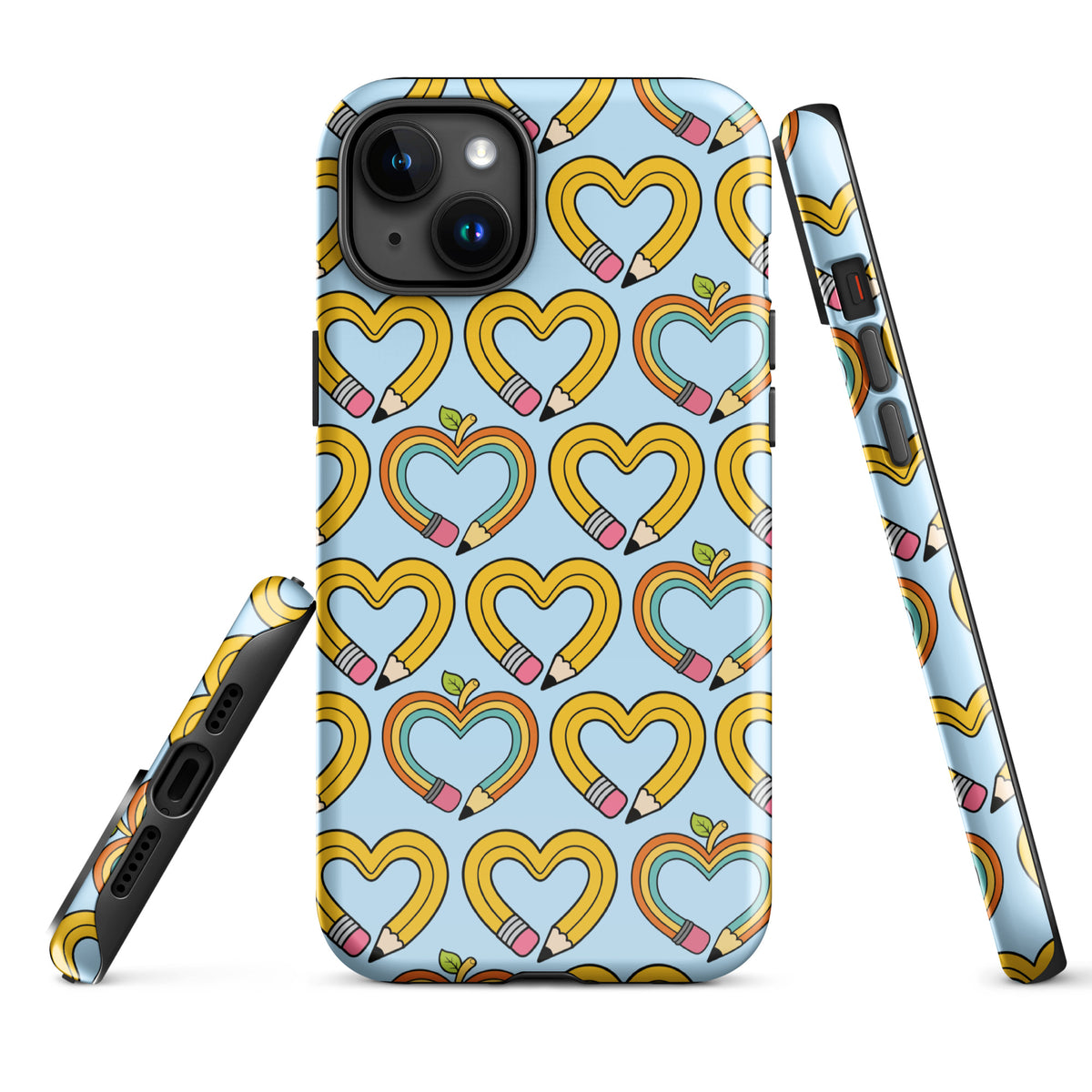 Phone Case with playful pencil-heart pattern, featuring whimsical pencil-shaped hearts and tiny leaves for a creative design.