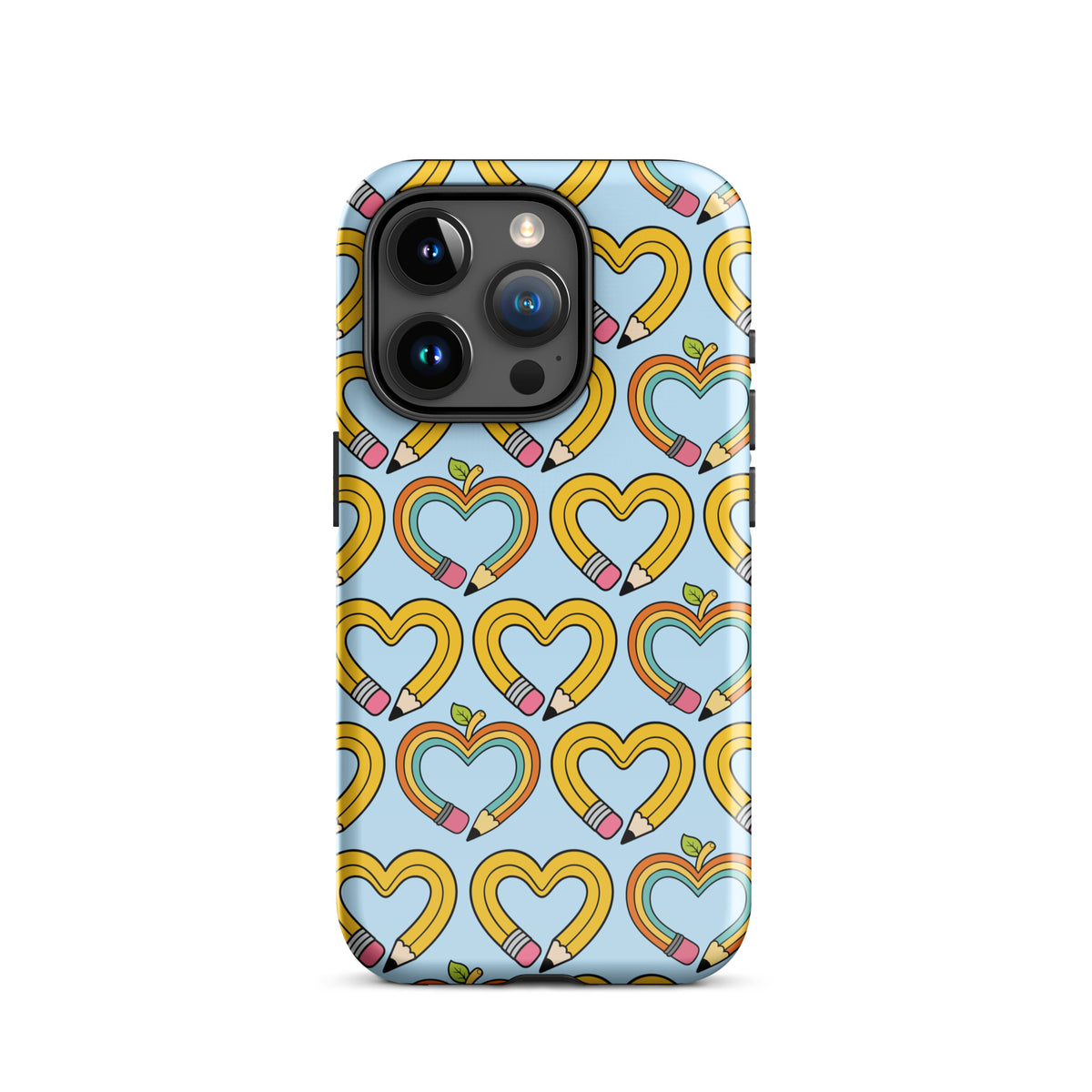 Phone Case with playful pencil-heart design and green leaf accents, symbolizing creativity and growth.