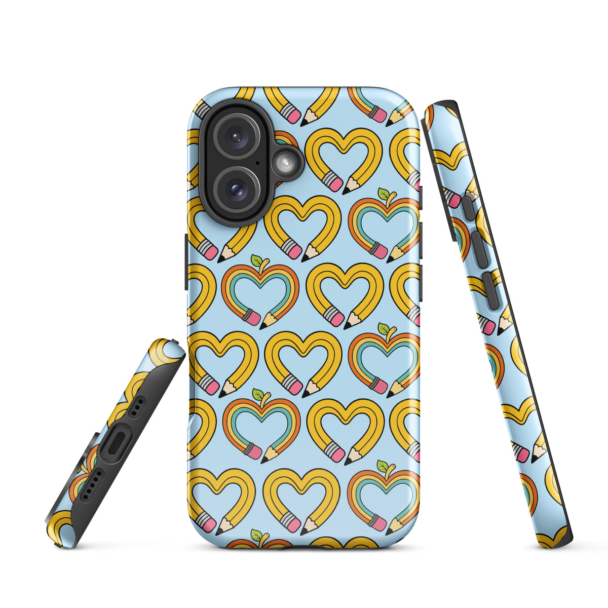 Phone Case with pencil-heart pattern featuring green leaves for an iPhone.