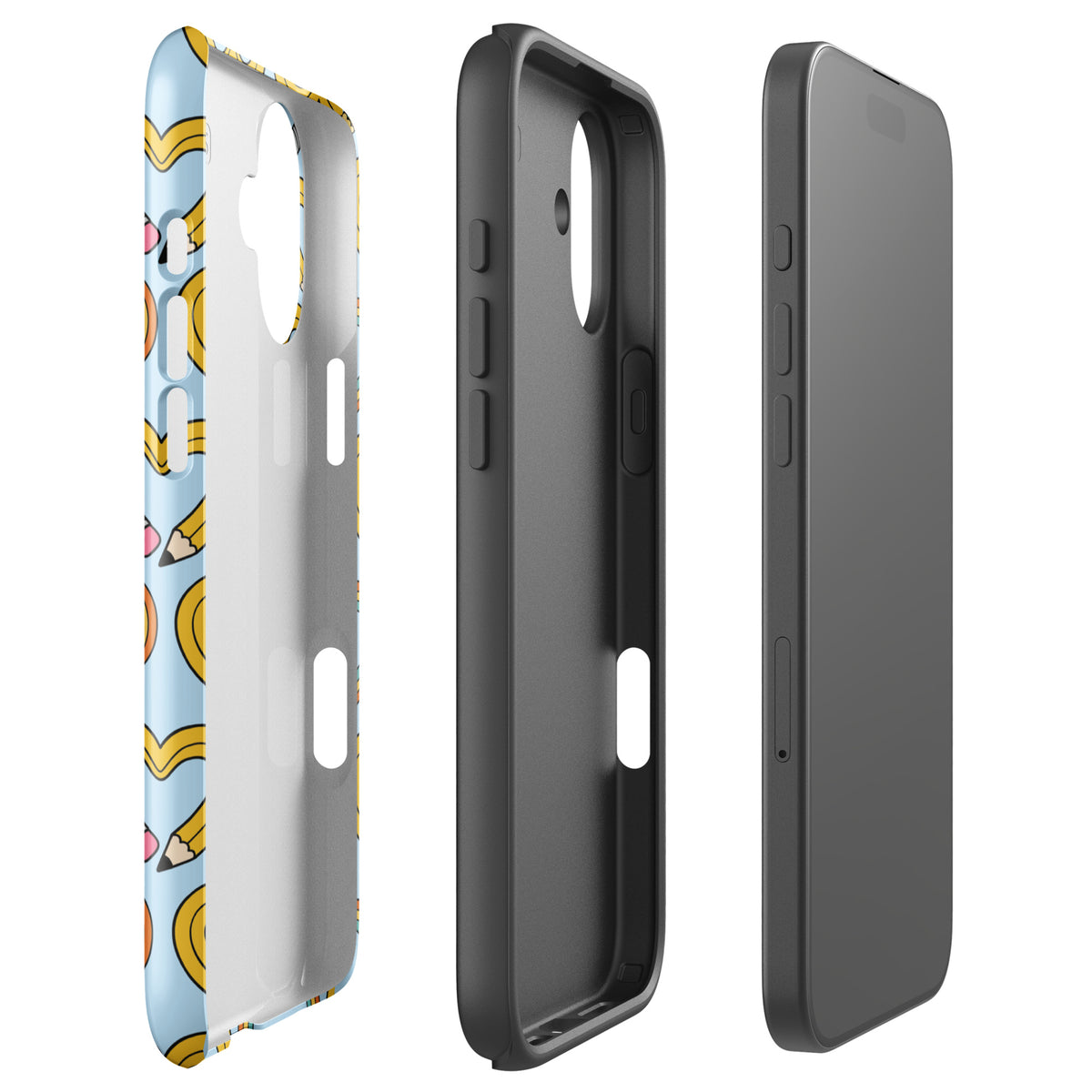 Phone Case with playful pencil-heart pattern, iPhone cover featuring whimsical design and back-to-school charm.