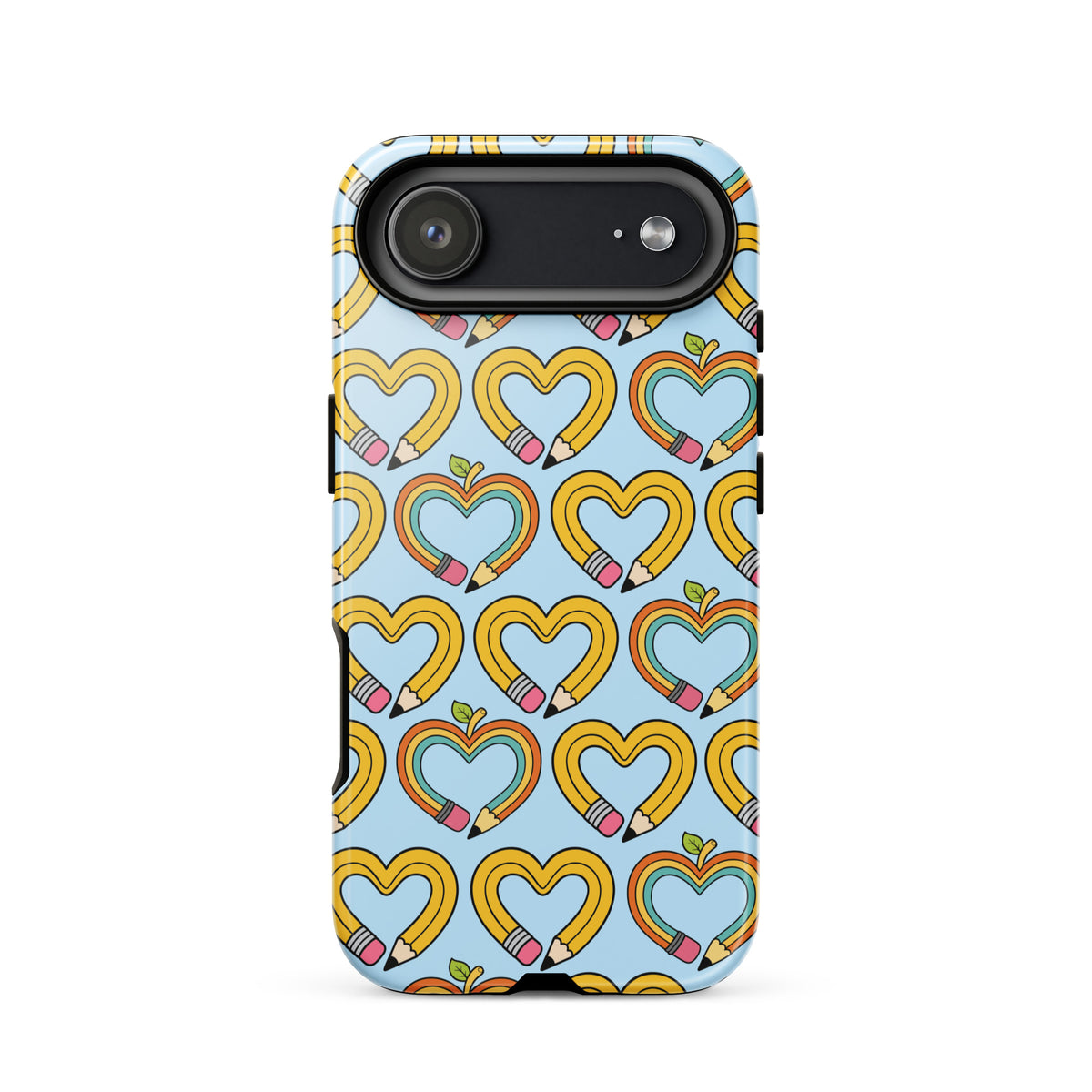 Phone Case featuring playful pencil-heart pattern with leaves, symbolizing growth and creativity, perfect for back-to-school charm.