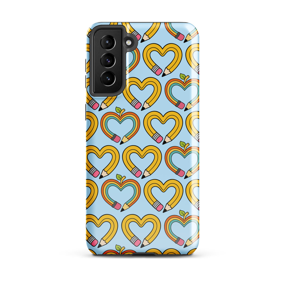 Phone Case for Samsung Galaxy with playful pencil-heart pattern symbolizing creativity on a stylish blue background
