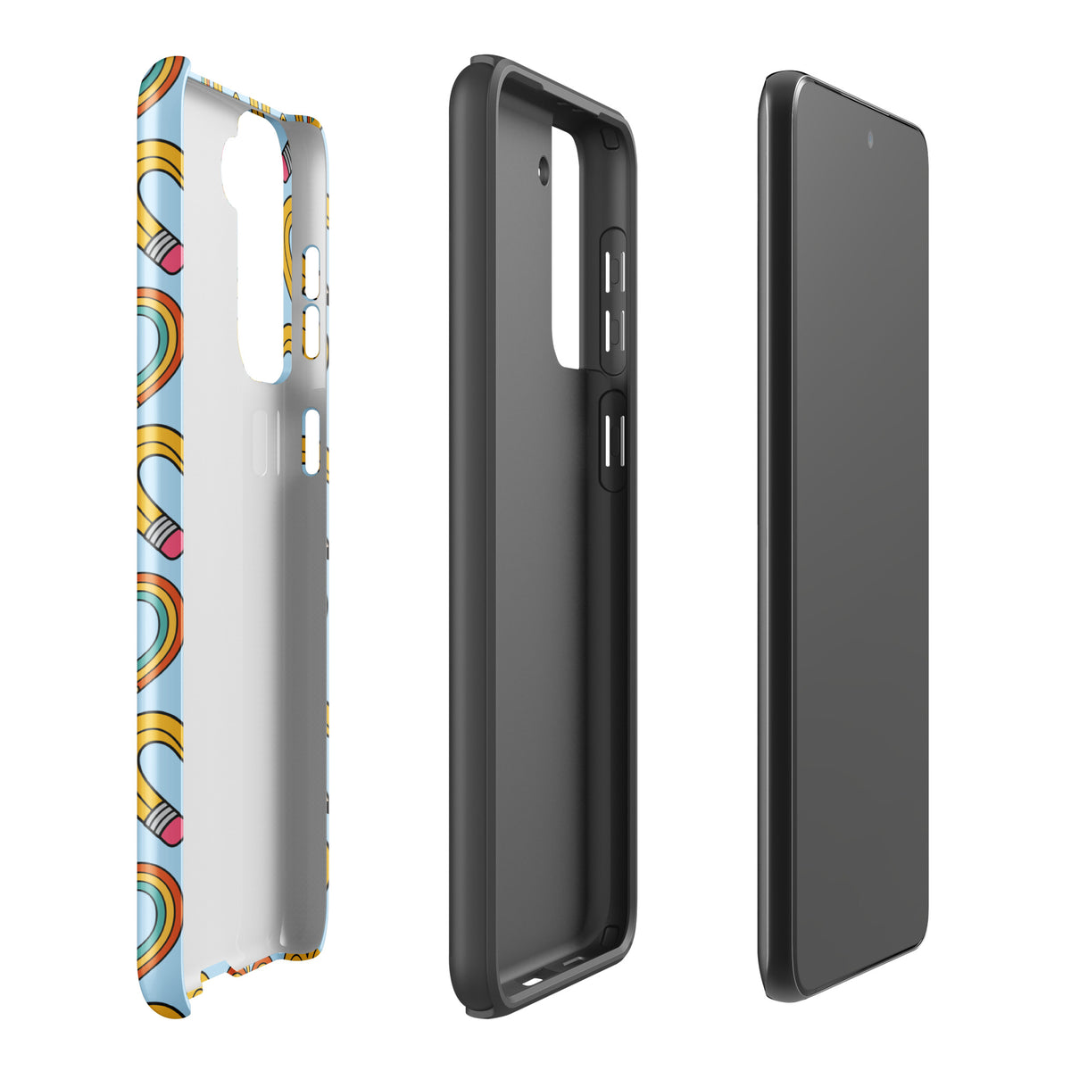 Phone Case for Samsung Galaxy with playful pencil-heart pattern in vibrant colors, embodies creativity and back-to-school spirit.