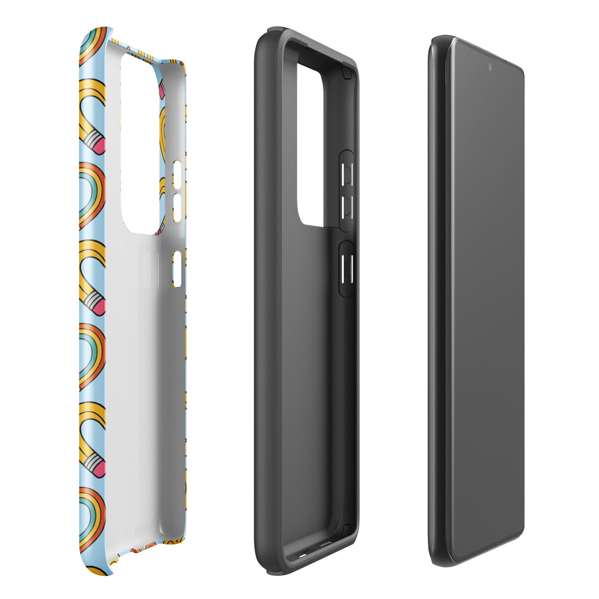 Phone Case for Samsung Galaxy with playful pencil-heart pattern and whimsical school-themed design, emphasizing creativity and growth.