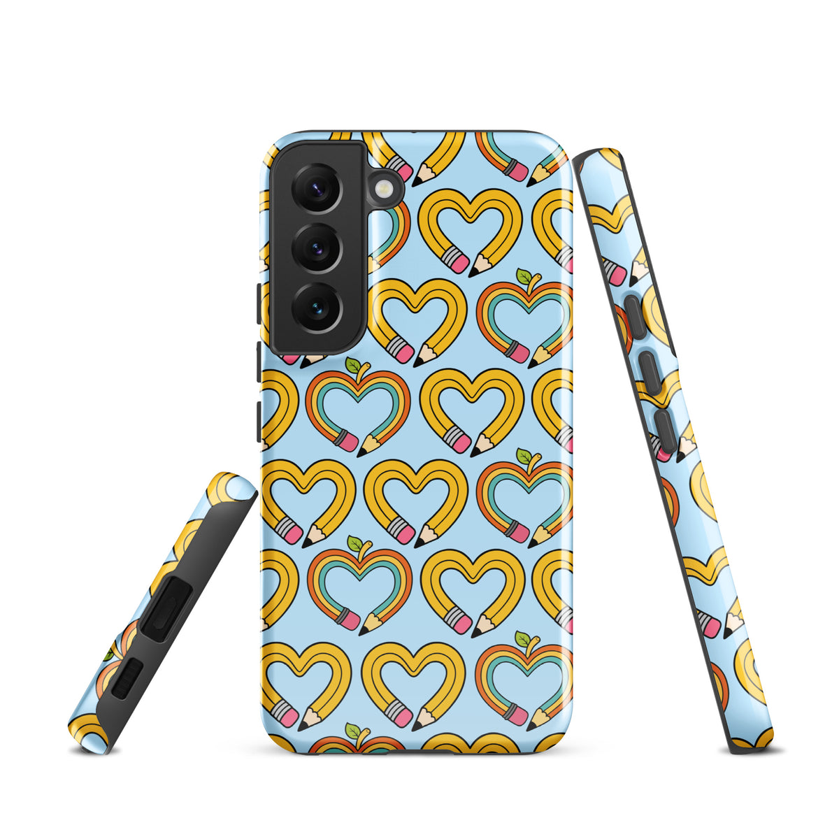 Phone Case for Samsung Galaxy featuring playful pencil-heart pattern with leaves, symbolizing growth and creativity.