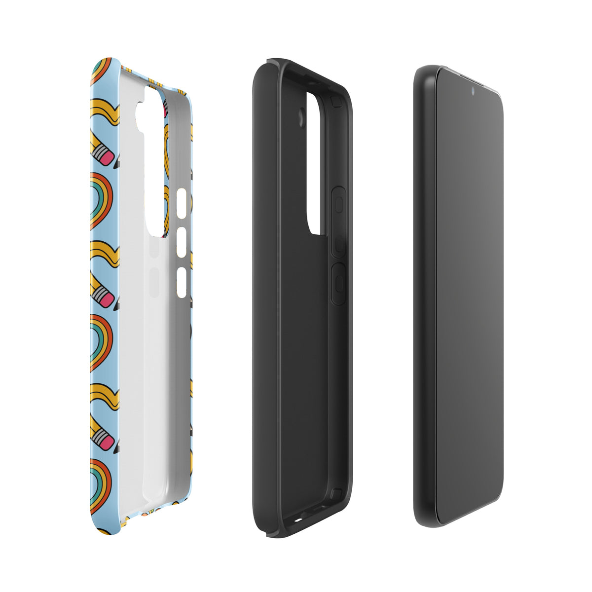 Phone Case for Samsung Galaxy with playful pencil-heart pattern, featuring whimsical pencil-shaped hearts and tiny green leaves.
