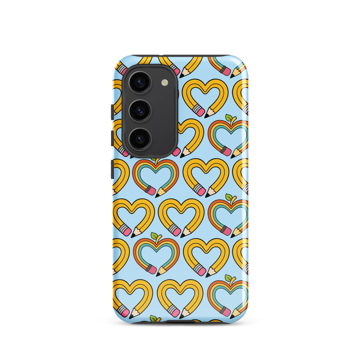 Phone Case for Samsung Galaxy with playful pencil-heart pattern, featuring pencil-shaped hearts with leaves, symbolizing growth and creativity.