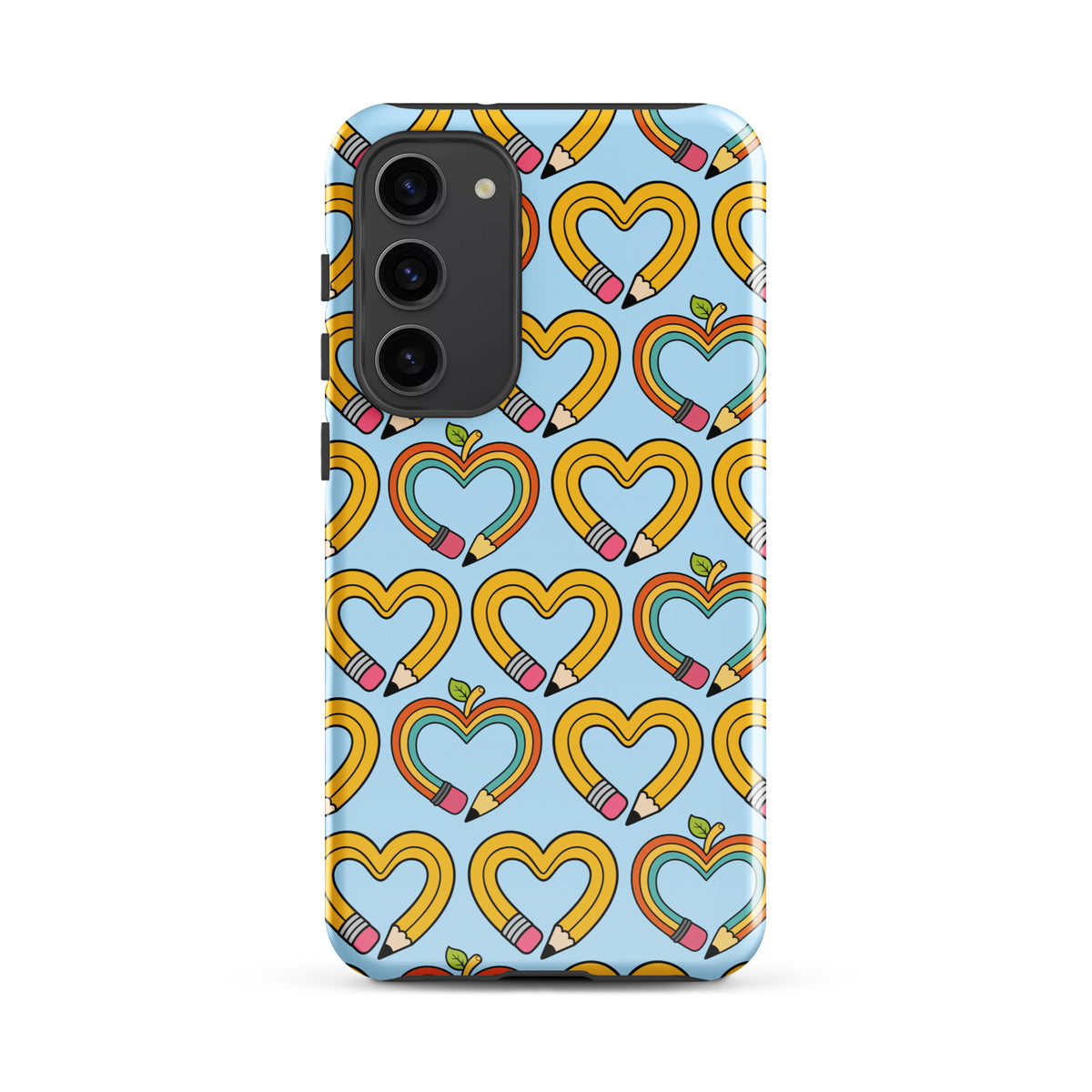 Phone Case for Samsung Galaxy with playful pencil-heart pattern on blue background