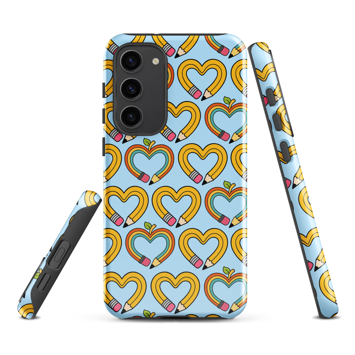 Phone Case for Samsung Galaxy with playful pencil-heart pattern, featuring pencil-shaped hearts with leaves, symbolizing creativity and growth.