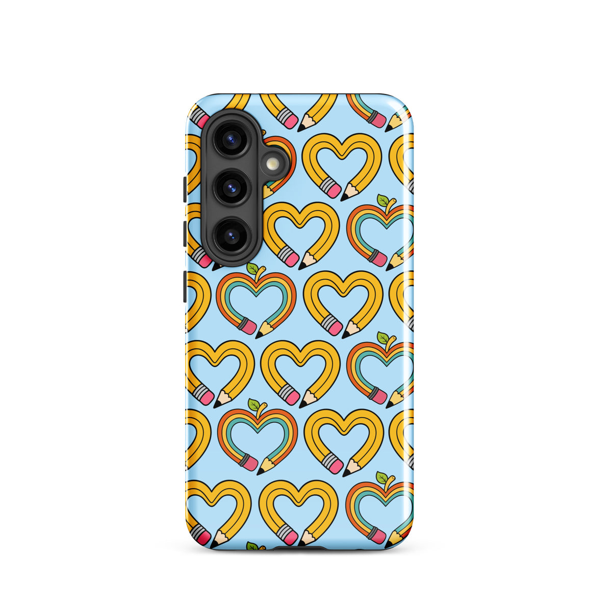 Phone Case for Samsung Galaxy with playful pencil-heart pattern and green leaves, celebrating creativity and learning.
