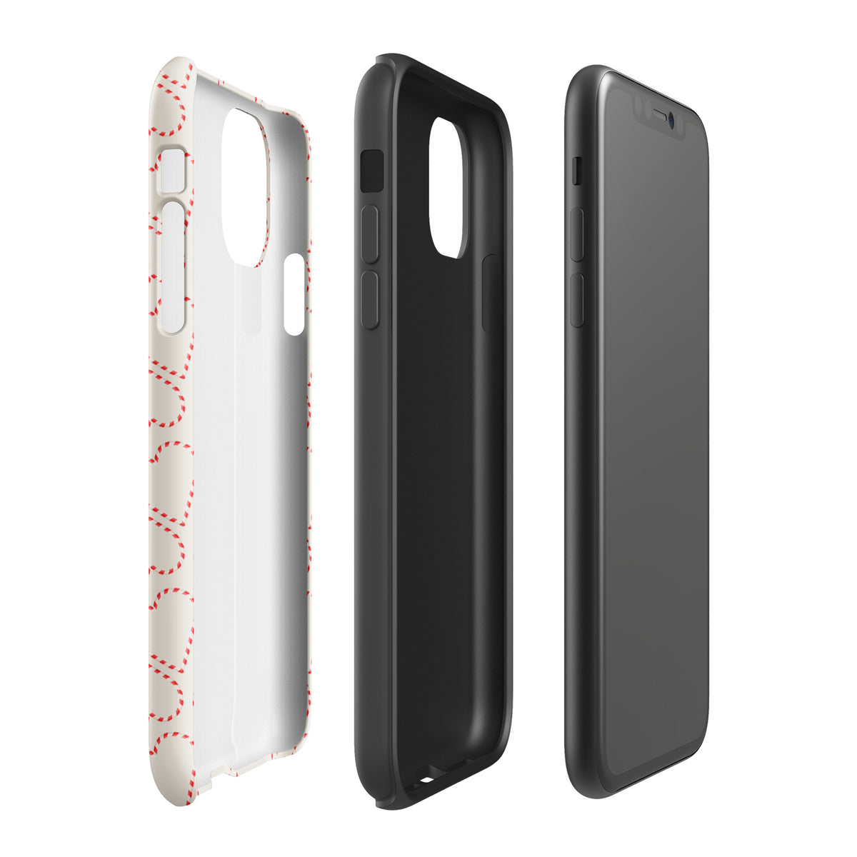 Phone Case for iPhone with holiday candy cane heart pattern in red and white, showcasing festive design ideal for winter celebrations.