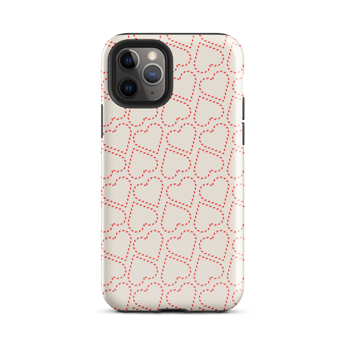 Phone Case with candy cane heart pattern for iPhone, perfect for holiday cheer and festive winter celebrations.