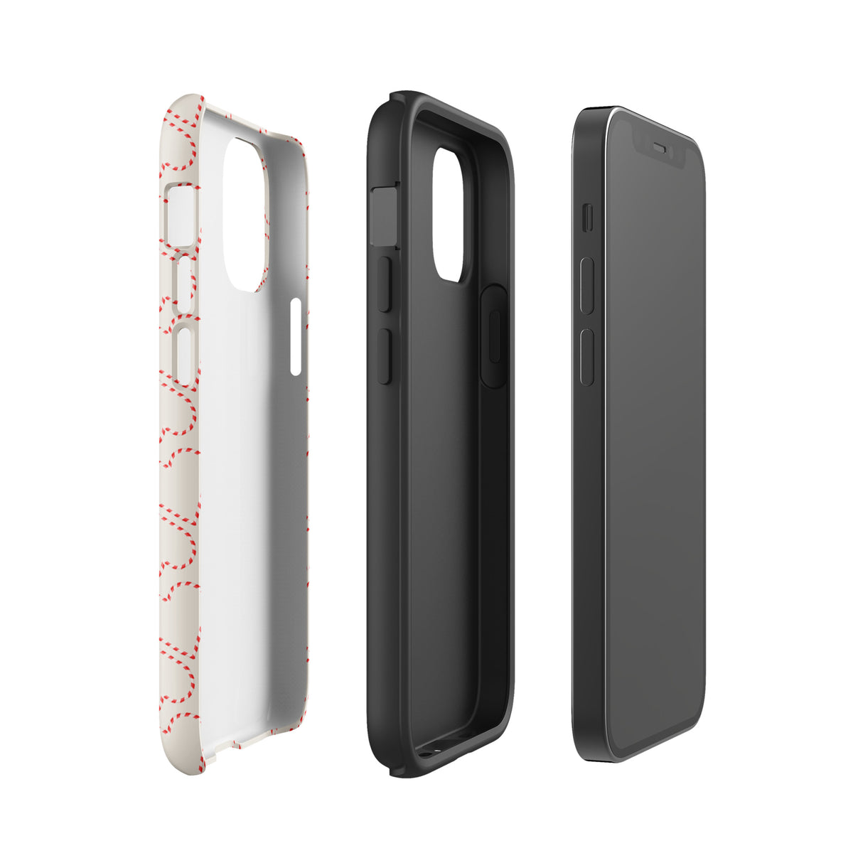 Phone Case for iPhone with holiday candy cane heart pattern, featuring festive red and white stripes for a cheerful, warm look.