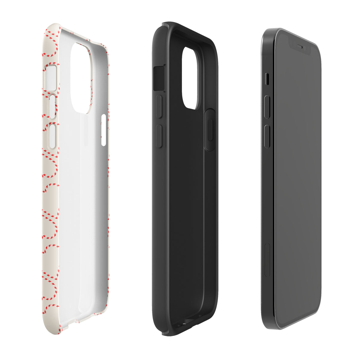 Phone Case for iPhone with Holiday Candy Cane Heart Pattern, featuring festive red and white stripes, perfect for winter celebrations.