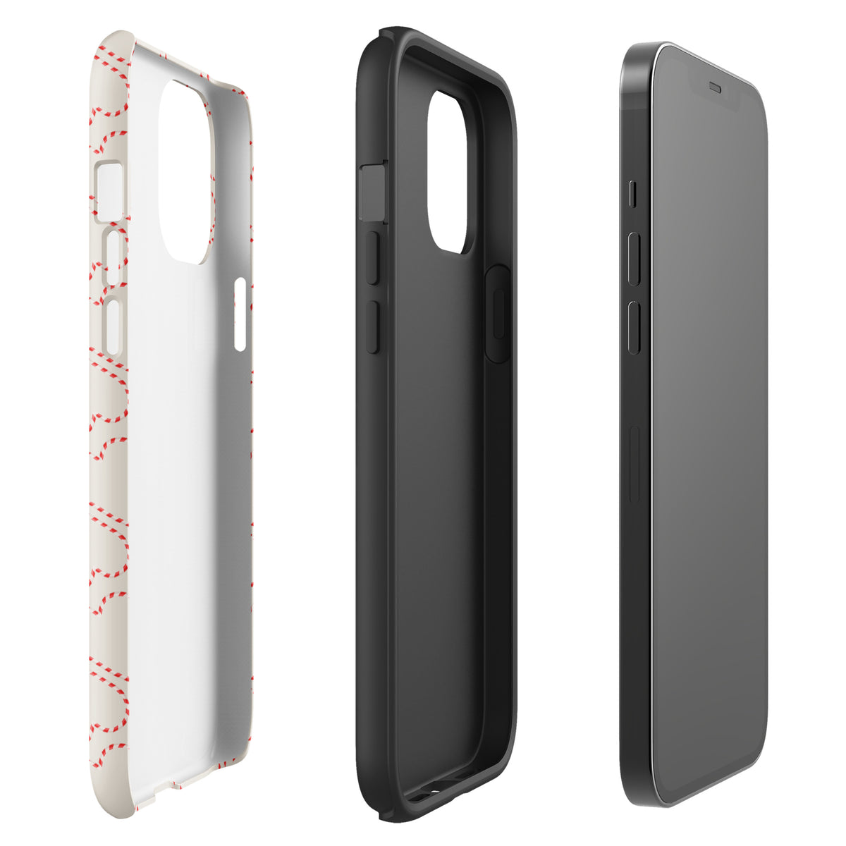 Phone Case for iPhone with holiday candy cane heart pattern, featuring festive red and white stripes, perfect for winter celebrations.