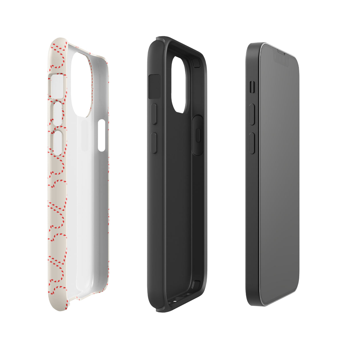 Phone Case for iPhone with holiday candy cane heart pattern, showcasing festive red and white stripes perfect for winter celebrations.
