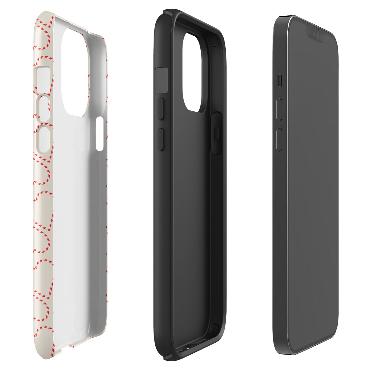 Phone Case for iPhone with festive candy cane heart design featuring red and white stripes on a clear background, ideal for holiday celebrations