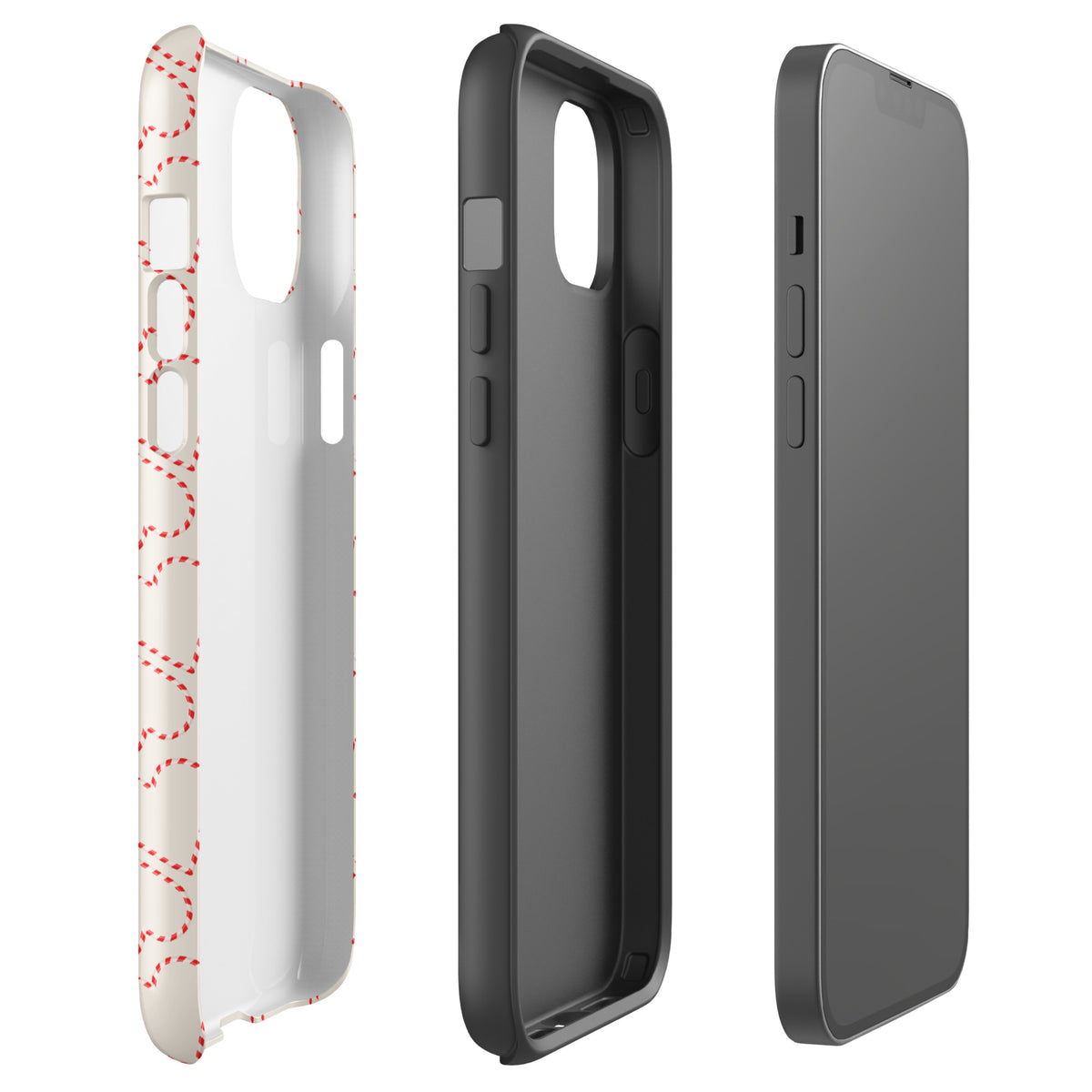 Phone Case for iPhone with Holiday Candy Cane Heart Pattern design for festive winter celebrations.