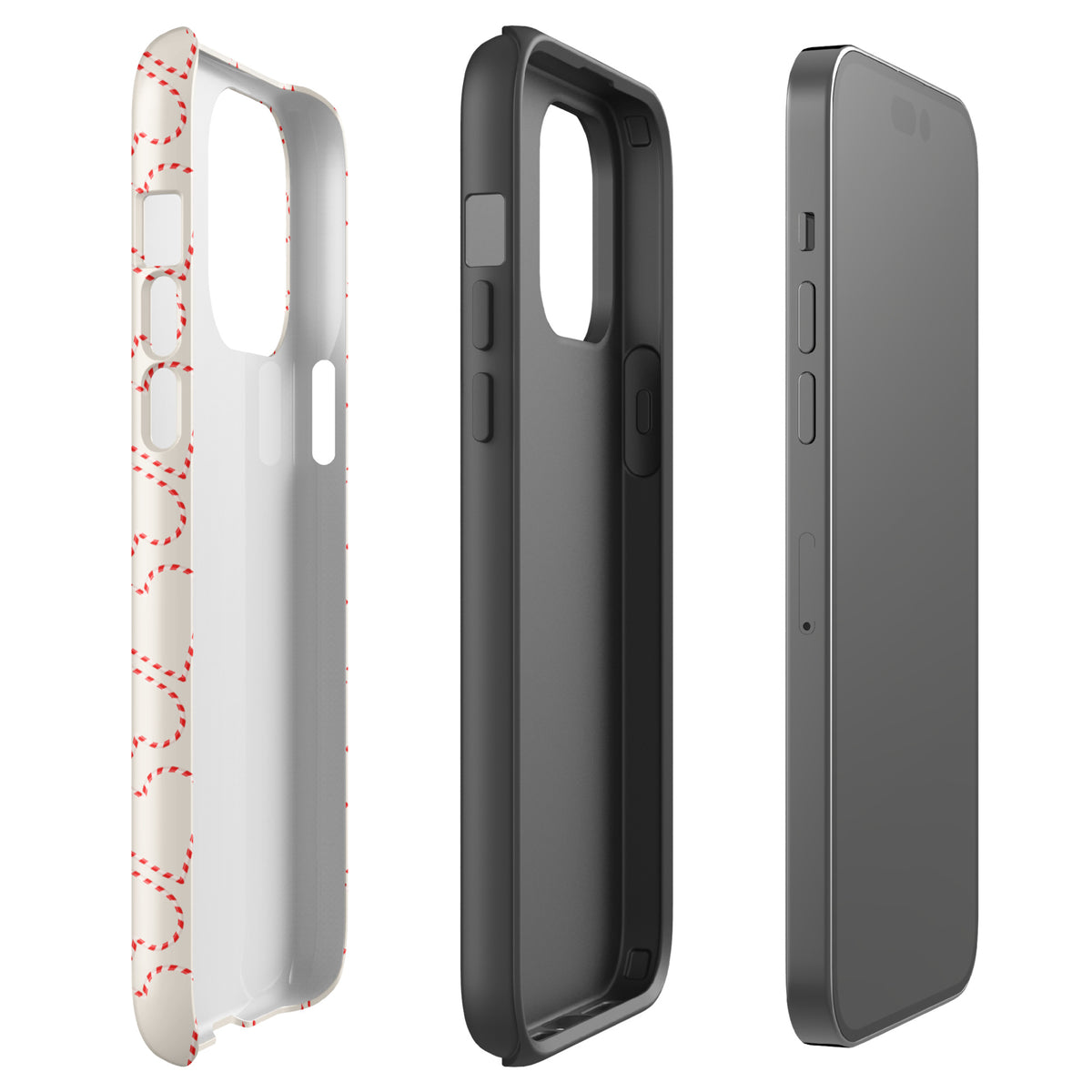 Side view of Phone Case for iPhone featuring holiday candy cane heart pattern, perfect for seasonal celebrations and festive flair.
