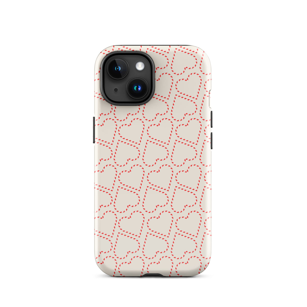 Phone Case for iPhone with holiday candy cane heart pattern design, featuring festive red and white stripes for a cozy, cheerful look.
