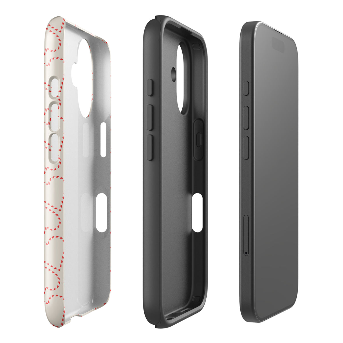Phone Case with festive candy cane heart pattern for iPhone in red and white for holiday season celebrations.
