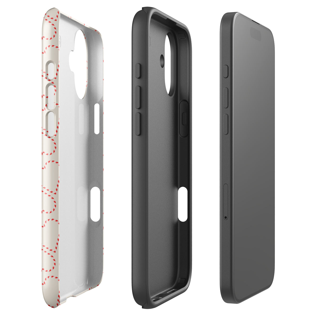 Phone Case for iPhone with holiday candy cane heart pattern, featuring festive red and white stripes, cozy winter design.