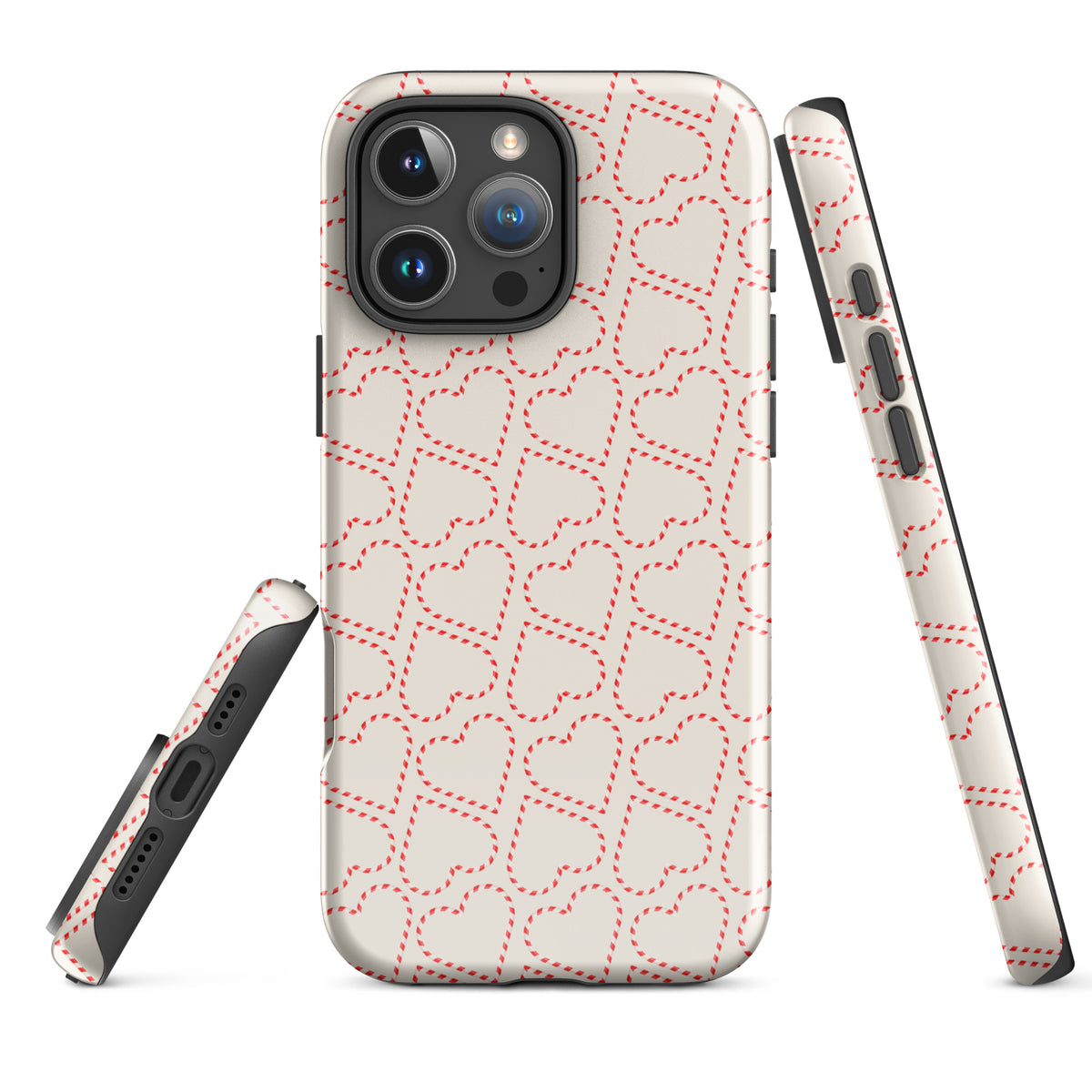 Phone Case for iPhone with holiday candy cane heart pattern in festive red and white design, perfect for cozy winter celebrations.