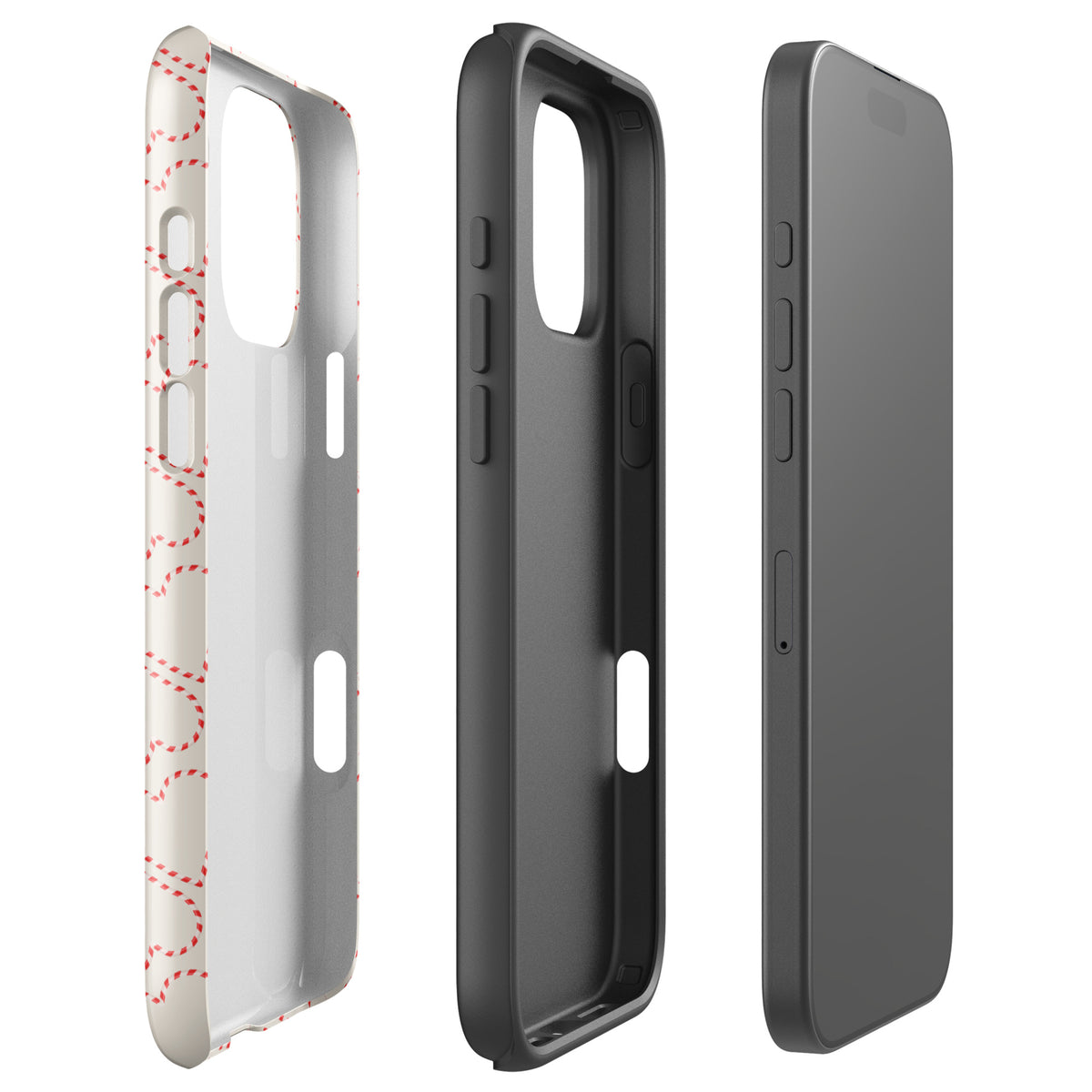Phone Case for iPhone with holiday candy cane heart pattern, festive red and white design, perfect for winter celebrations.