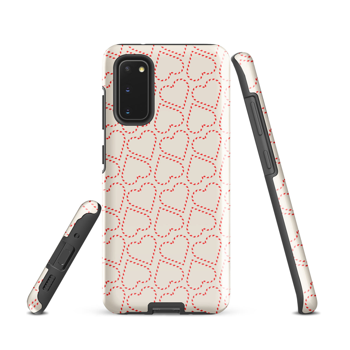 Phone Case for Samsung Galaxy with holiday candy cane heart design, festive red and white pattern, perfect for winter celebrations.