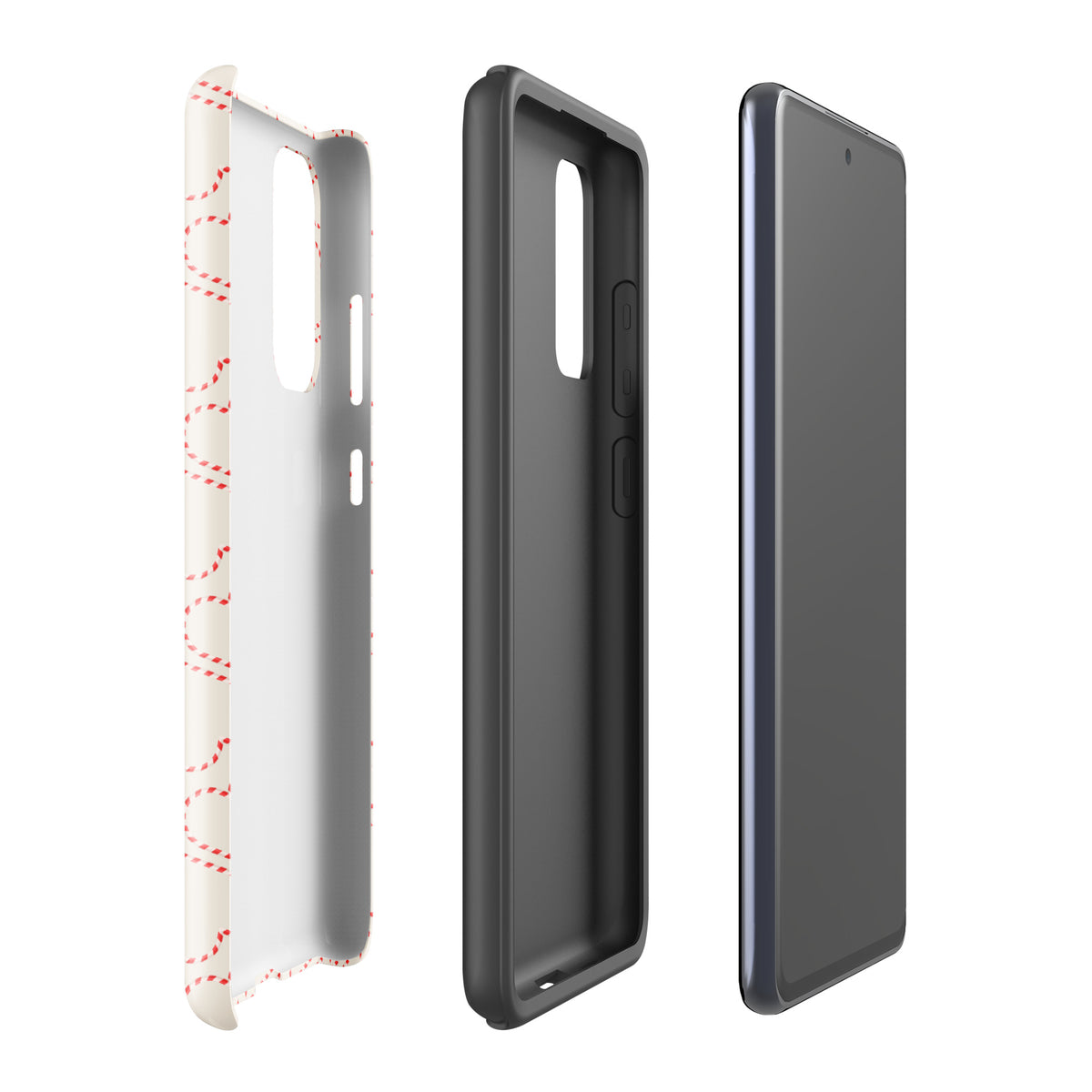 Phone Case for Samsung Galaxy with holiday candy cane heart design, featuring festive red and white stripes, perfect for winter celebrations.