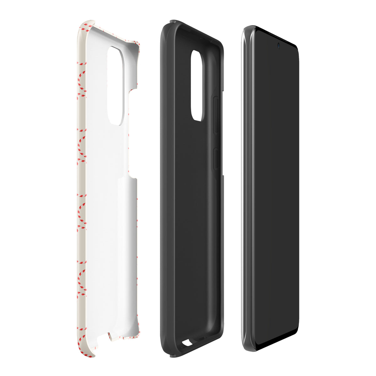 Phone Case for Samsung Galaxy with candy cane heart design, festive red and white pattern, perfect for holiday celebration.