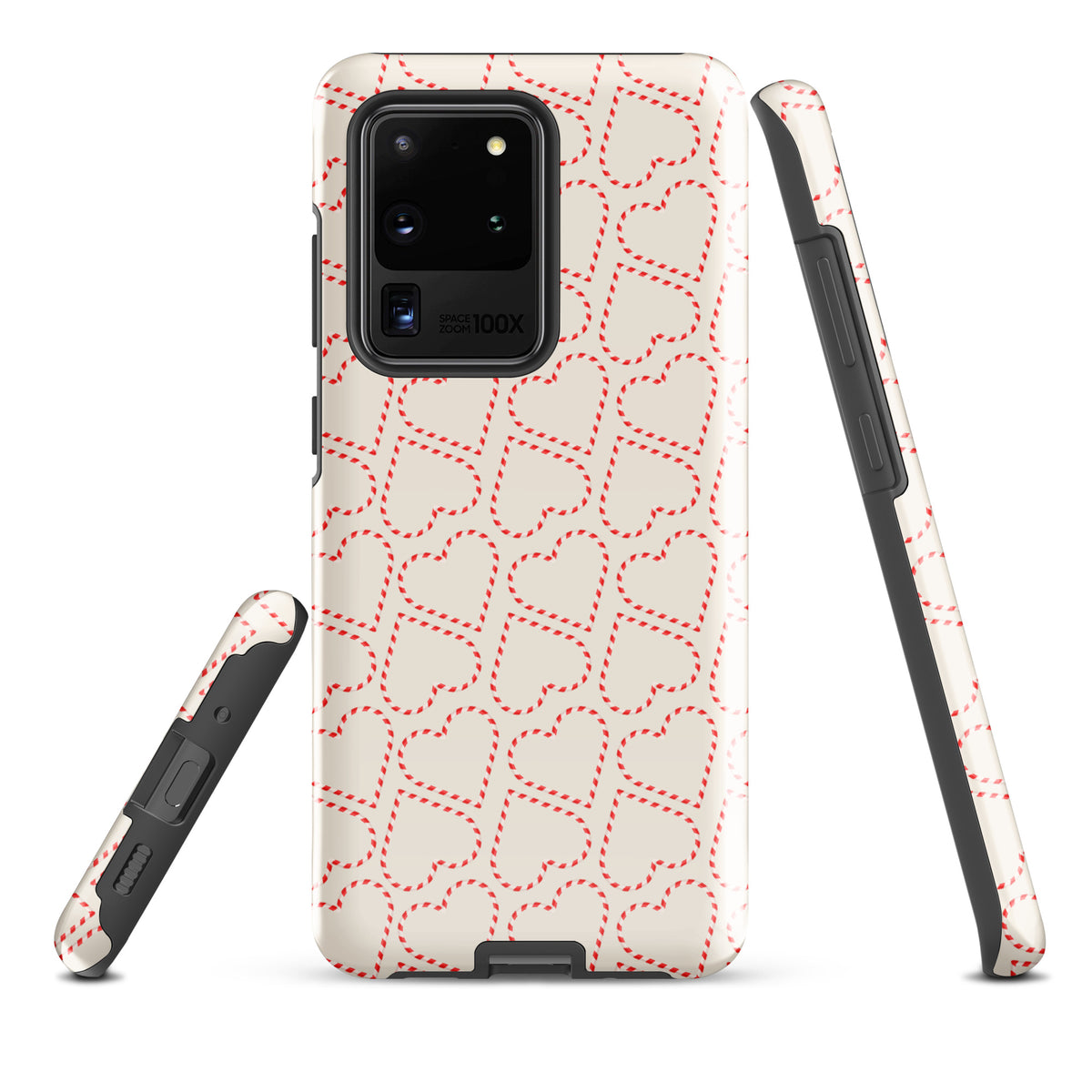 Phone Case for Samsung Galaxy with a festive candy cane heart pattern, showcasing red and white stripes for holiday celebrations.
