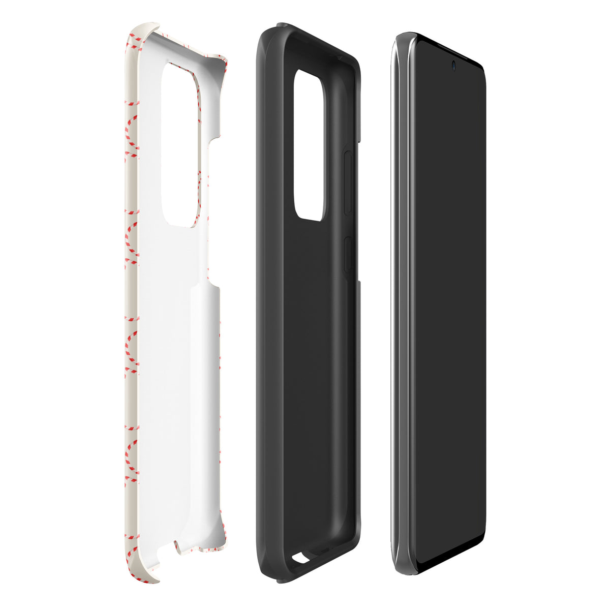 Phone Case for Samsung Galaxy with holiday candy cane heart pattern in layers showing red and white stripes for a festive look.