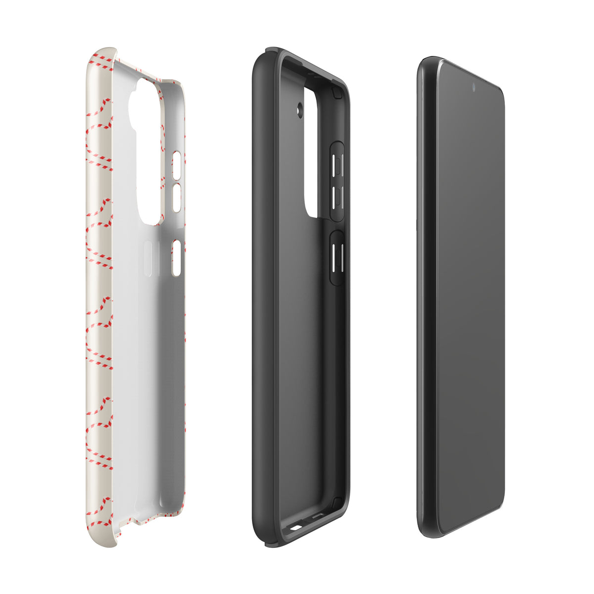 Phone Case for Samsung Galaxy with holiday candy cane heart pattern, showcasing protective design and festive red and white stripes.