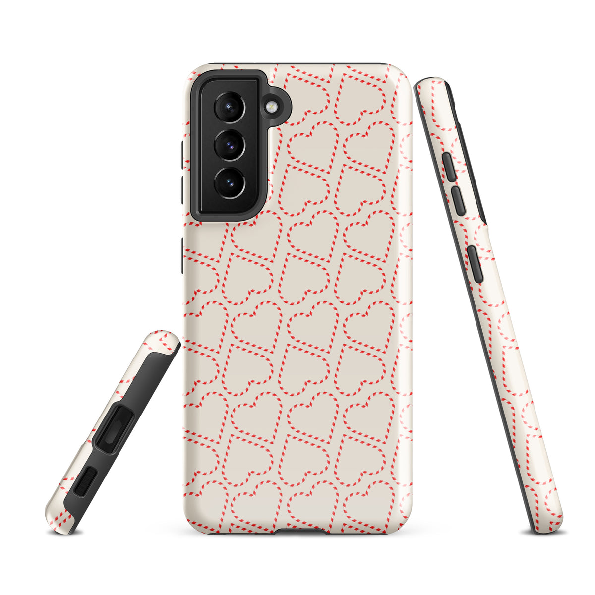 Phone Case for Samsung Galaxy with candy cane heart pattern, featuring festive red and white design perfect for holiday cheer.