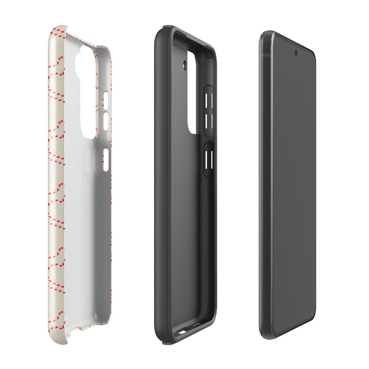 Phone Case for Samsung Galaxy with holiday candy cane heart pattern and festive red-white stripes, perfect for winter celebrations.