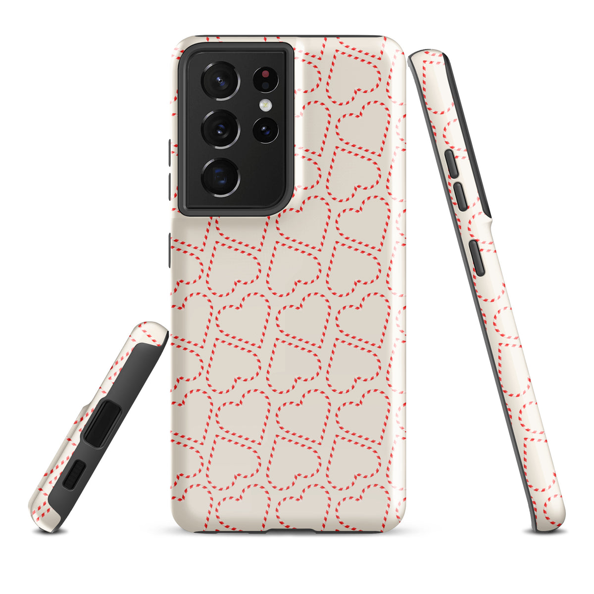 Phone Case for Samsung Galaxy with holiday candy cane heart pattern, perfect for winter celebrations and festive flair.