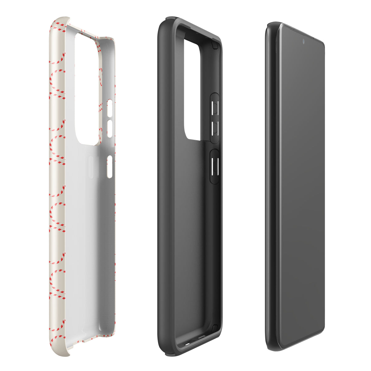 Phone Case for Samsung Galaxy with holiday candy cane heart pattern, featuring festive red and white stripes for a cheerful winter look.