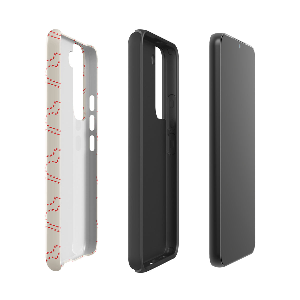 Phone Case for Samsung Galaxy with holiday candy cane heart pattern, displaying festive red and white design for winter celebrations.