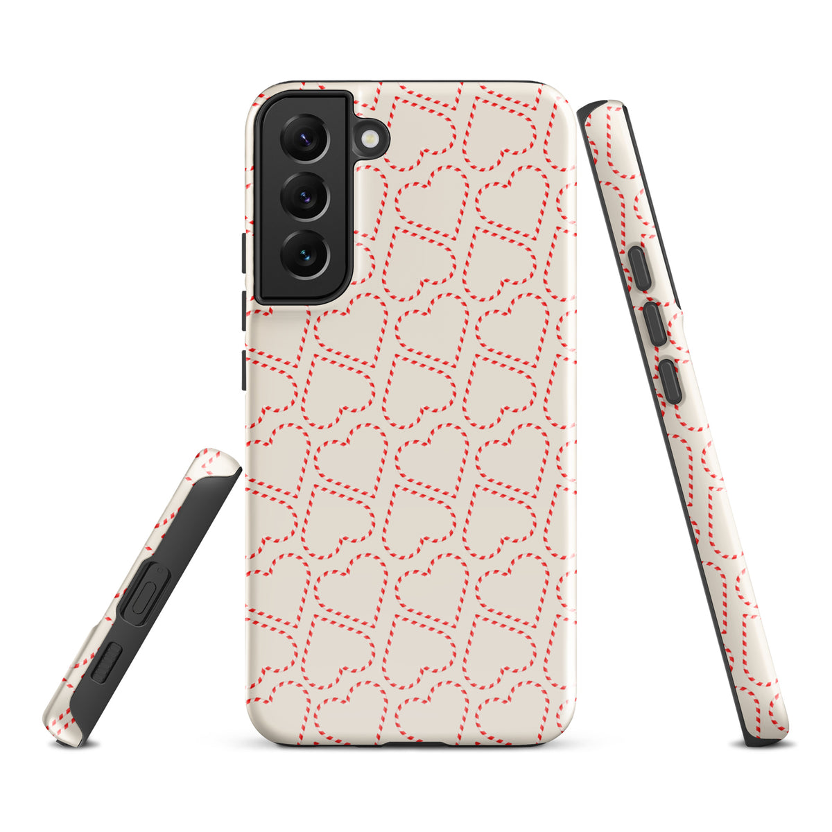 Phone Case for Samsung Galaxy with candy cane heart pattern, festive red and white design for holiday season.
