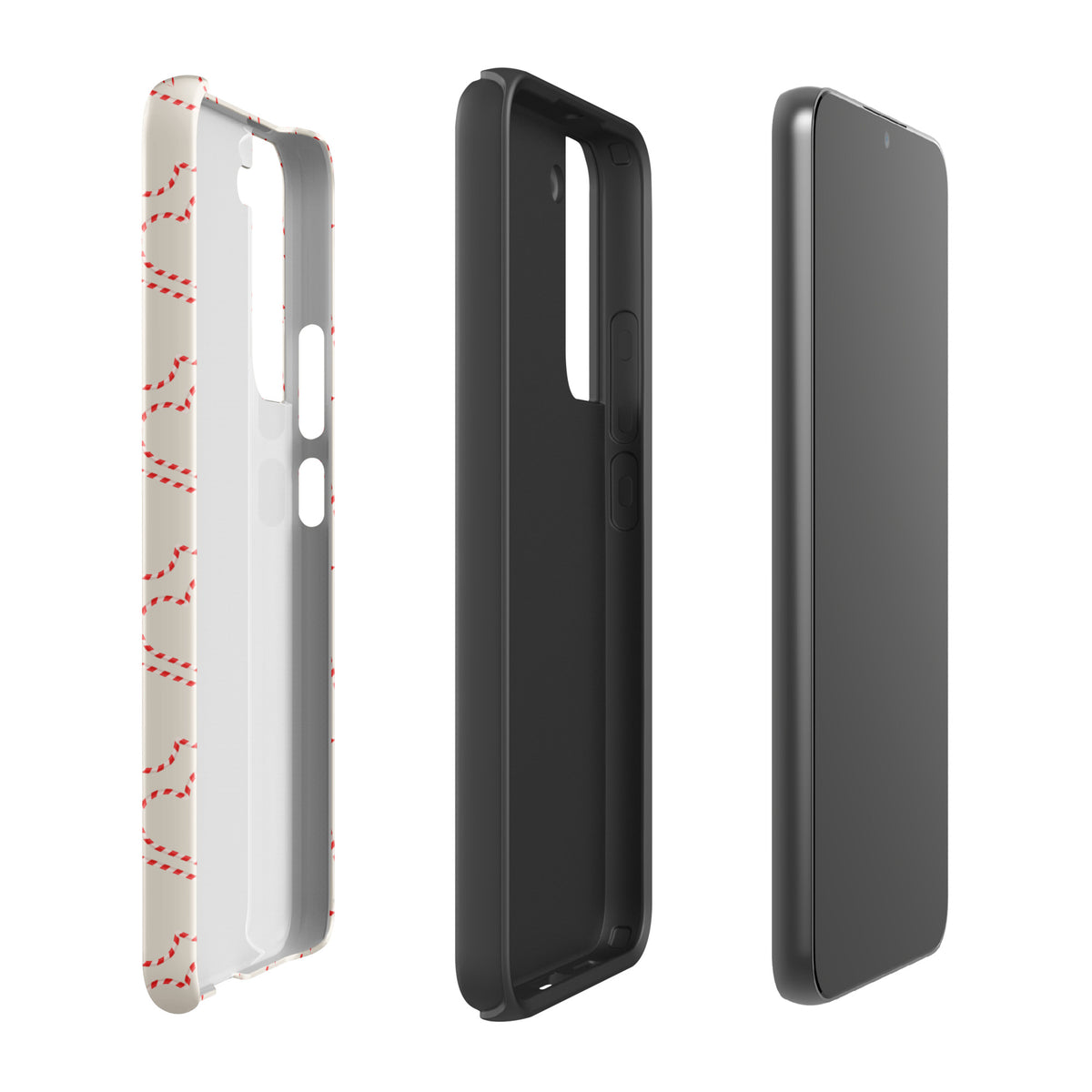 Phone Case for Samsung Galaxy with holiday candy cane heart pattern, featuring festive red and white stripes, perfect for seasonal cheer.