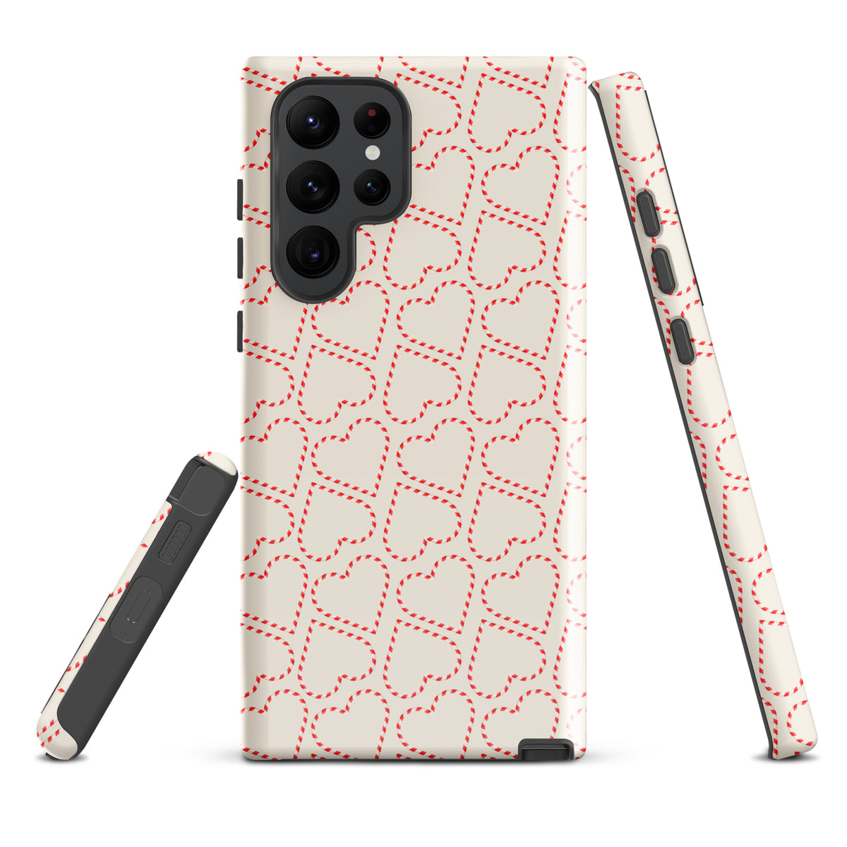 Phone Case for Samsung Galaxy with holiday candy cane heart pattern in red and white, perfect festive accessory for winter celebrations.