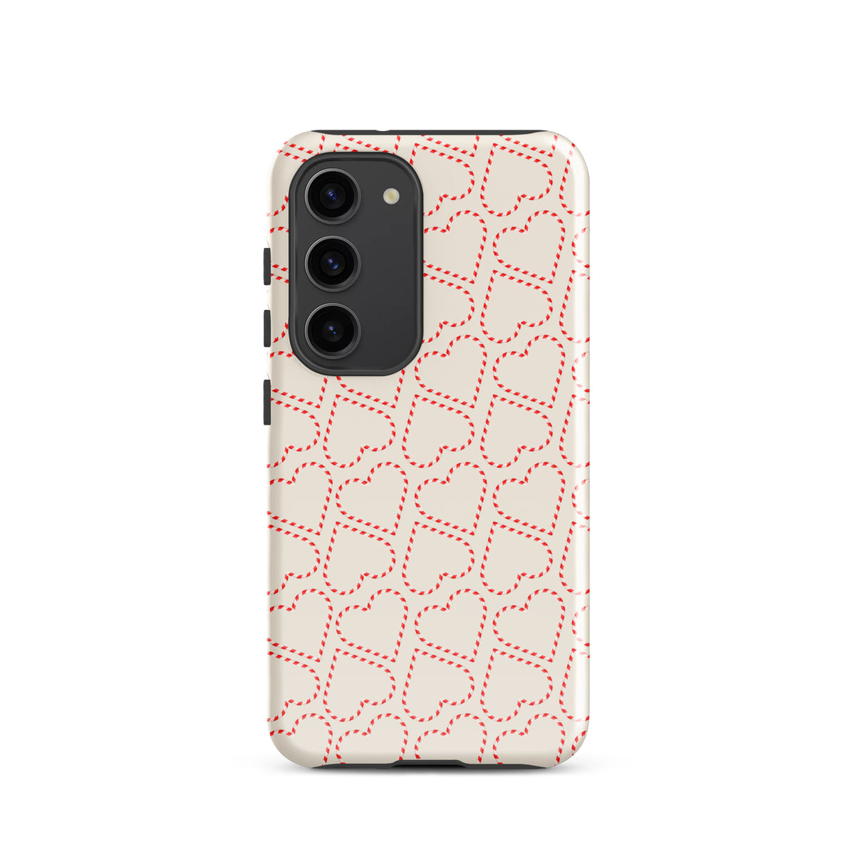 Phone Case for Samsung Galaxy with holiday candy cane heart pattern, festive red and white design, perfect for winter celebrations.