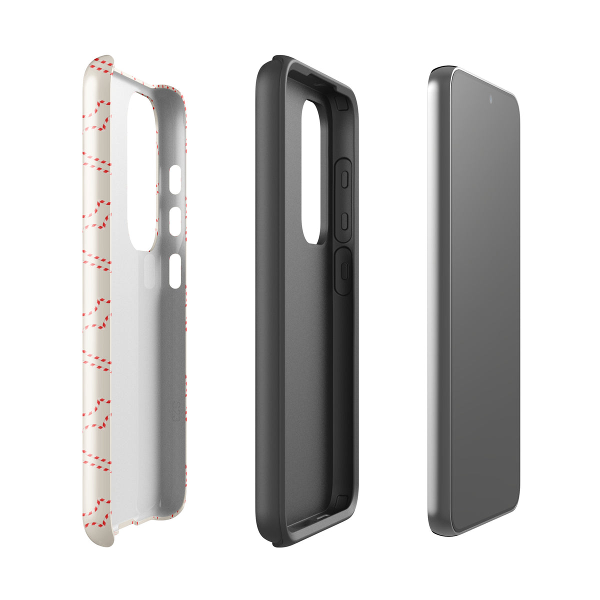 Phone Case for Samsung Galaxy with festive candy cane heart pattern in red and white, perfect for holiday celebrations.