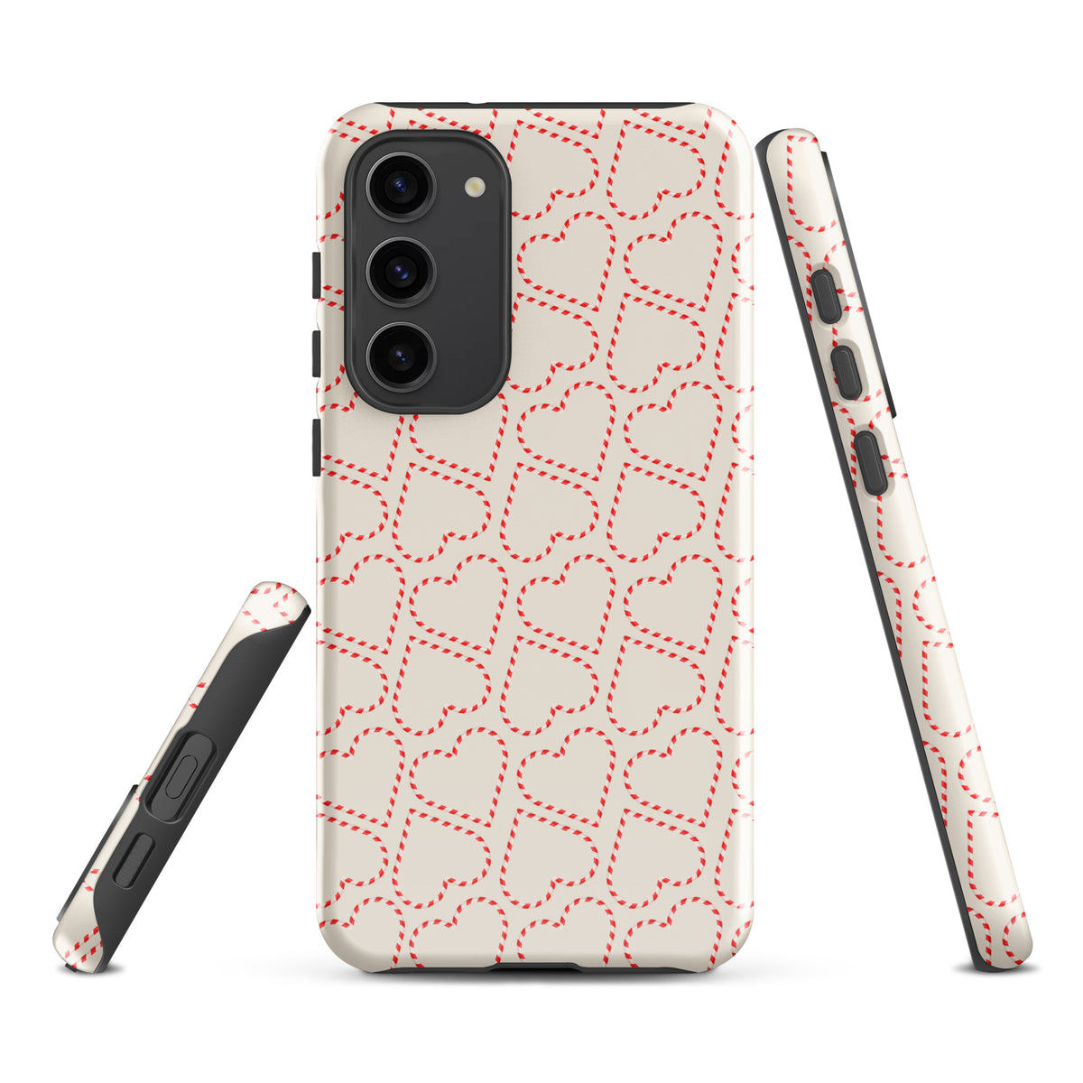 Phone Case for Samsung Galaxy with holiday candy cane heart pattern design, featuring red and white stripes, perfect for festive celebrations.