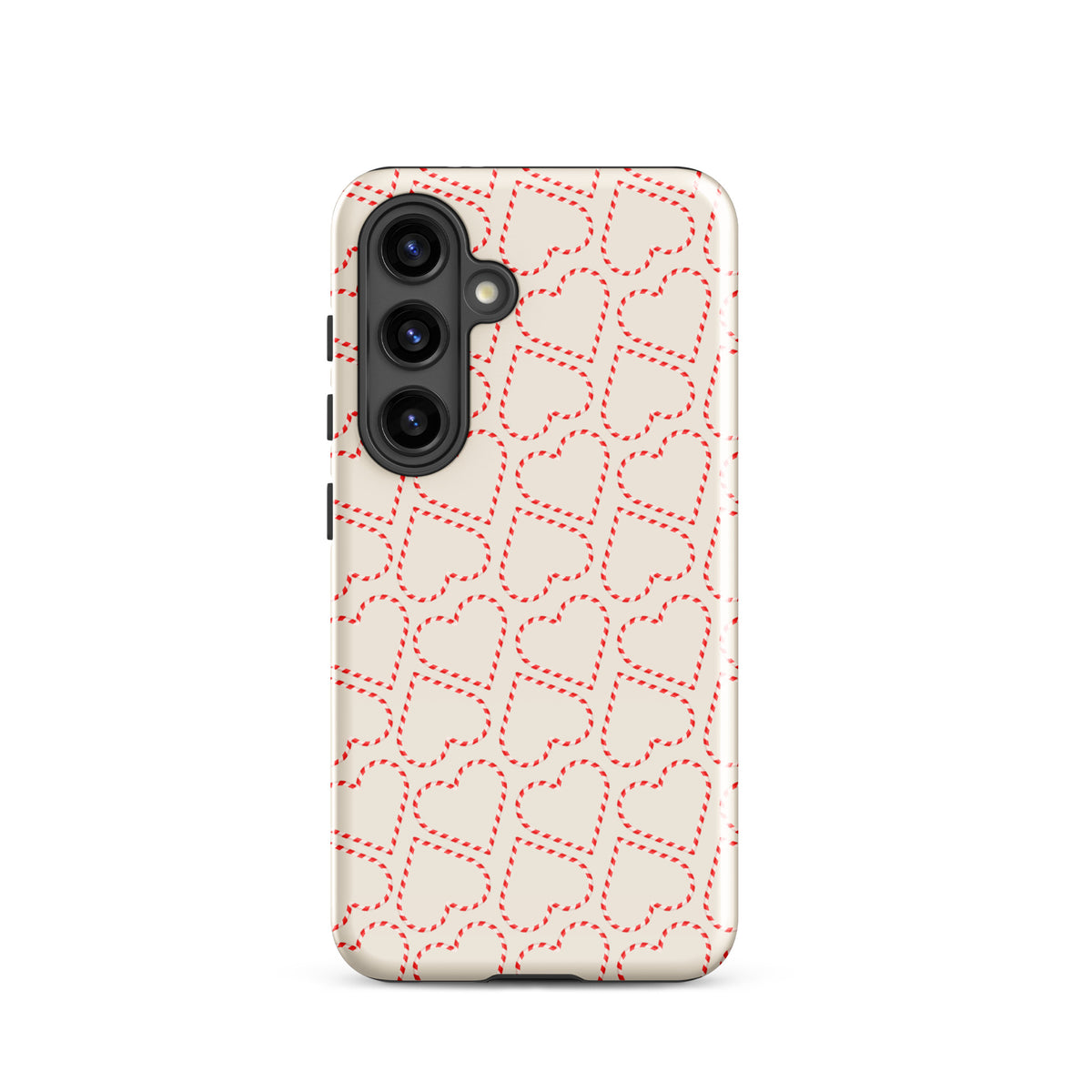 Phone Case with candy cane heart pattern for Samsung Galaxy, festive red and white holiday design