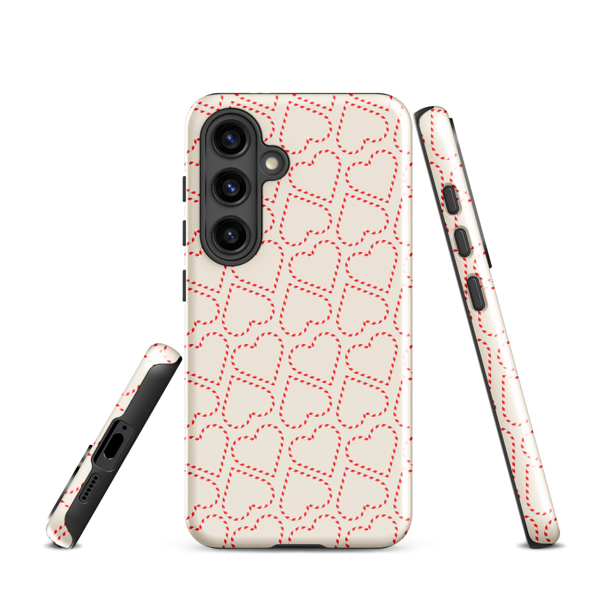 Phone Case for Samsung Galaxy with holiday candy cane heart pattern in red and white, perfect for festive winter celebrations.